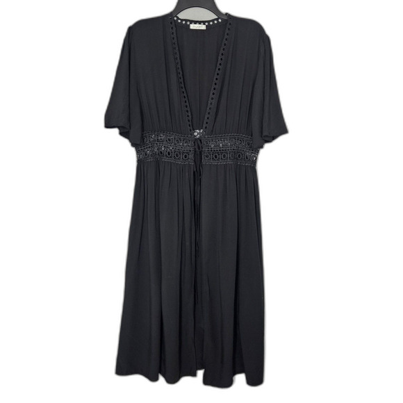 EKOUAER M Lace Goth Kimono tie waist Lingere Robe Swim Cover Ankle Legnth - Picture 1 of 10